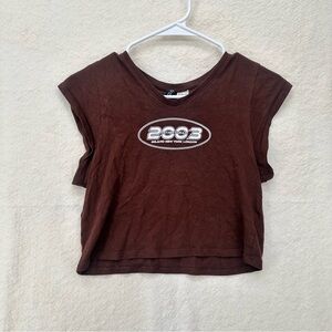 Y2K Style 2003 H&M Graphic Cropped Brown Top